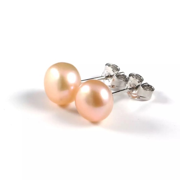 Raf Rossi Gold Plated Jewelry - Sterling Silver Peach tone pearl studs